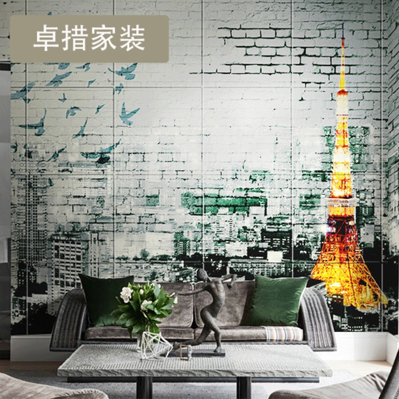 巴黎城市砖墙3d立体个性墙纸无纺布创意壁纸酒吧酒店定制壁画壹德壹