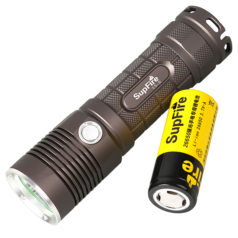 supfire L5-S T6双控开关USB直充电式LED强光户外防身手电筒 26650电池10W大功率