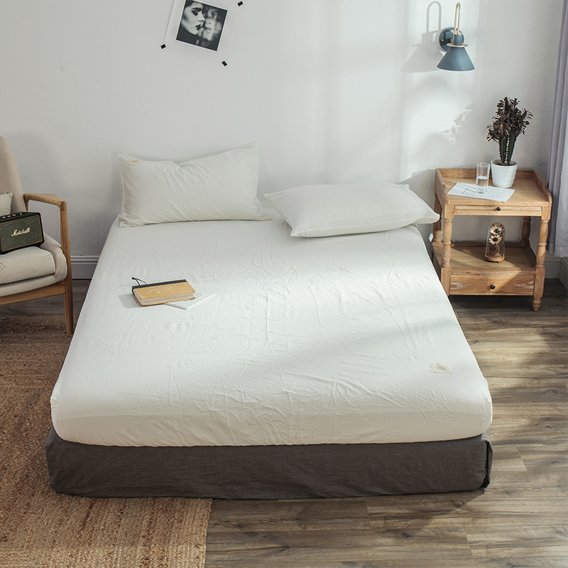 美帮汇全棉床笠单件水洗棉床罩防尘罩床垫保护套全棉色防滑固定 白色 150x200cm（适用4-25cm高床垫）