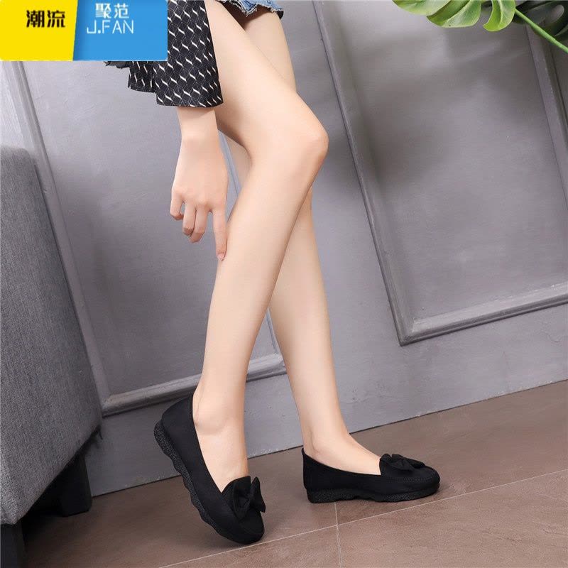 聚范老北京布鞋平底女鞋单鞋浅口时尚蝴蝶结黑色工作鞋豆豆鞋孕妇图片