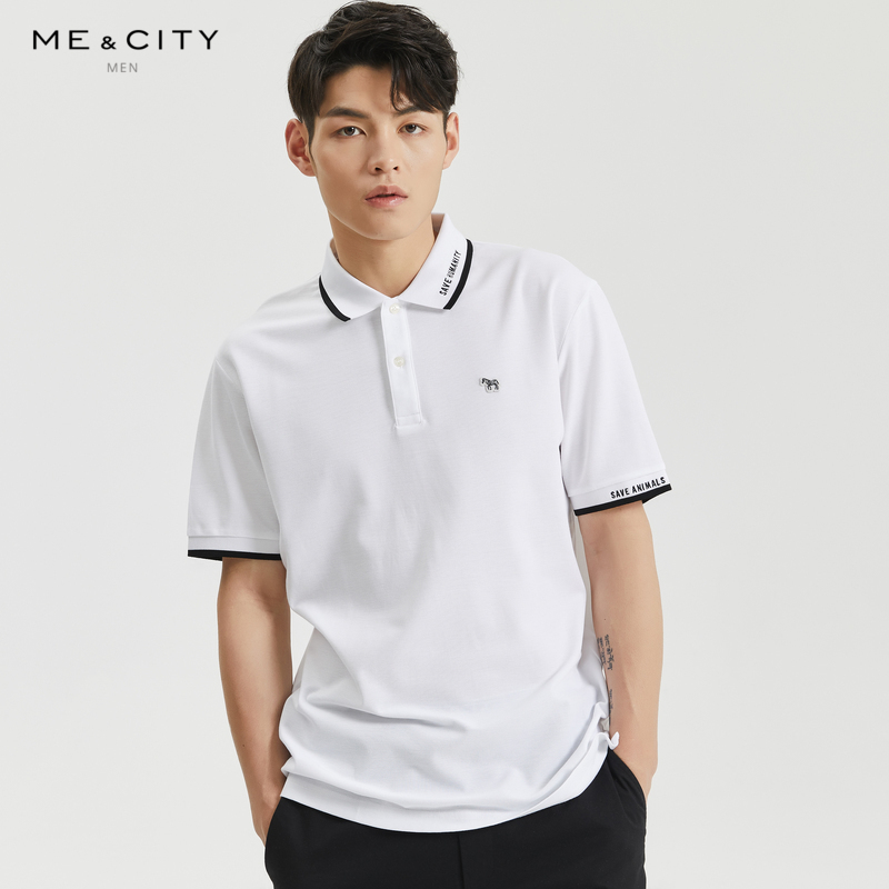 [1件5折价:80]MECITY男装2020夏季新款亲肤纯棉潮流抗皱多色刺绣短袖Polo衫
