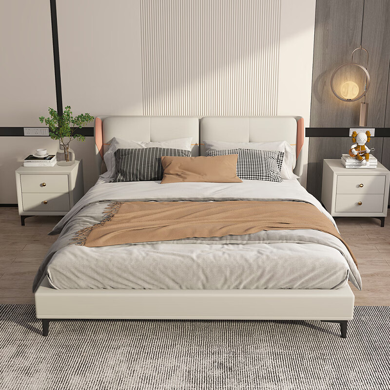 域赢布艺床现代简约科技布双人床酒店民宿宿舍主卧软包大床框架款