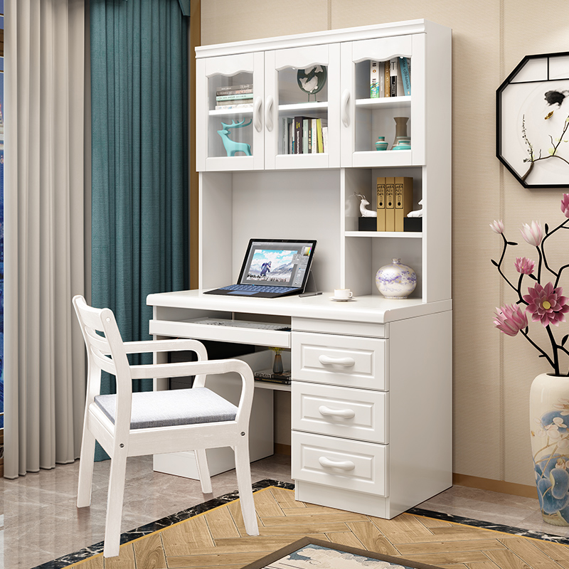 青木川 实木书桌带书架书柜一体卧室书房房间家用小户型0.8米1.4米办公桌电脑桌台式中学生学习写字桌书画桌简约现代高清大图