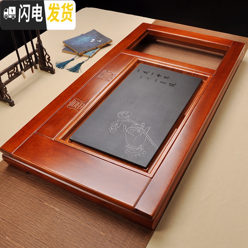 三维工匠喝茶茶具套装家用客厅功夫实木茶盘鸡翅花梨茶台茶海茶托整套 11玲珑茶盘单盘高清大图
