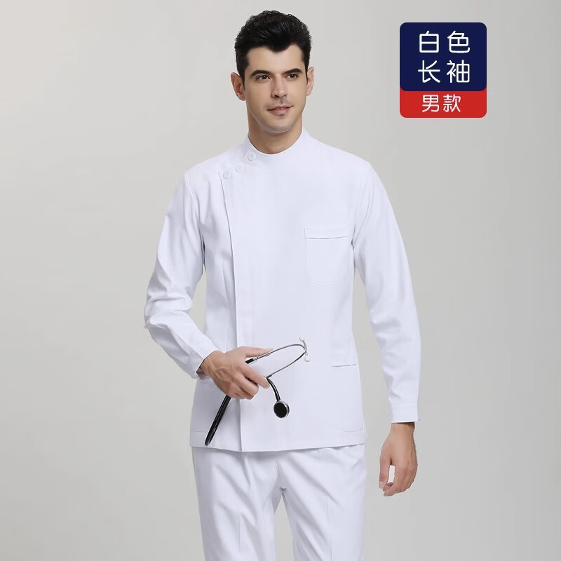 谋福 护士服 薄款分体套装 医院护工工作服(白色长袖男) M高清大图
