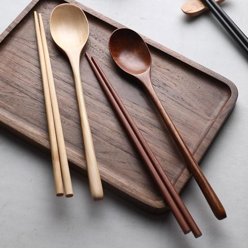 木日式勺筷餐具套装旅行户外便携餐具学生创意勺筷木制勺子筷子浅色勺