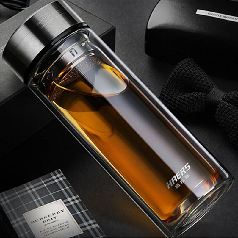 哈尔斯(双层隔热)泡茶玻璃杯 双层隔热300ml商务办公玻璃杯