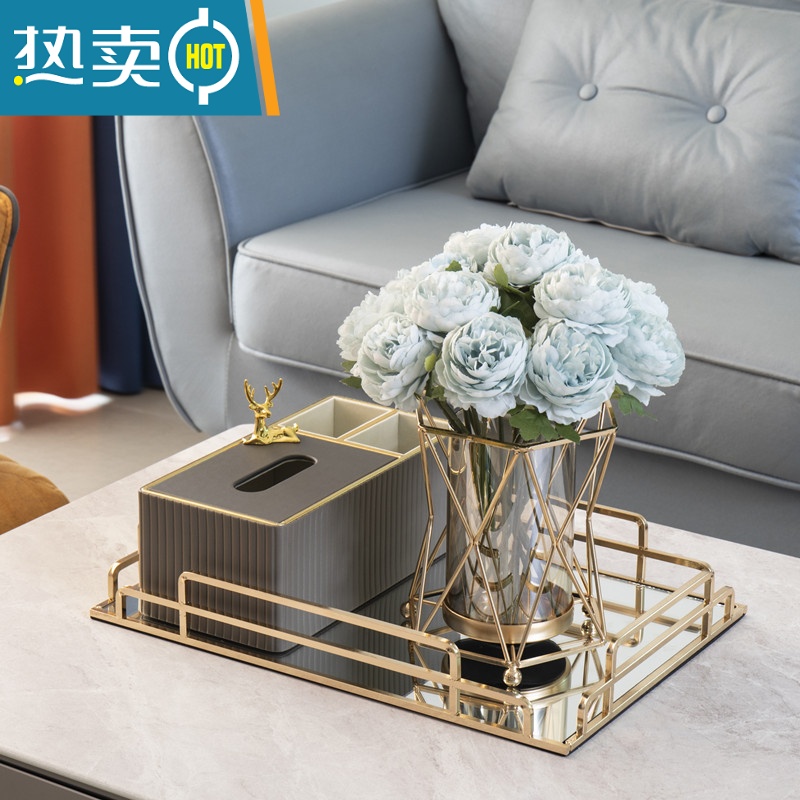 敬平纸巾盒抽纸盒家用客厅轻奢茶几纸抽盒餐桌皮革多功能遥控器收纳盒 套装三高清大图