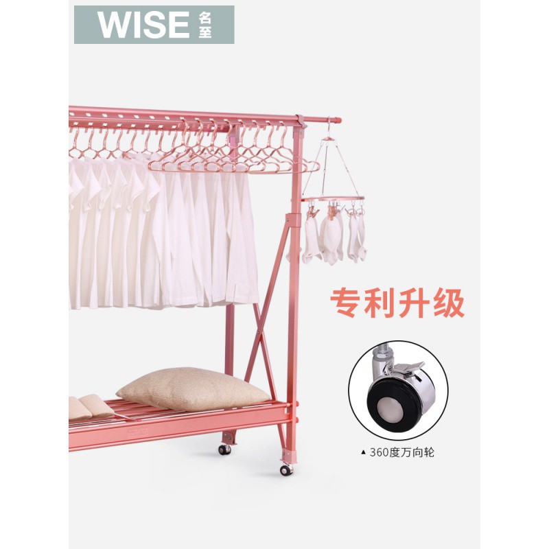 晾衣架落地折叠室内双杆式伸缩凉衣架晒架家用移动阳台晒衣架 三维工匠 [小号]土豪金色(全金属) 大高清大图