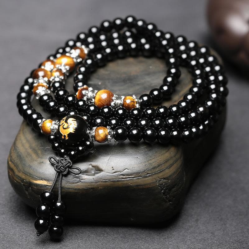 开光黑曜石生肖手链佛珠手串男女款情侣多圈晶手链招财转运图片