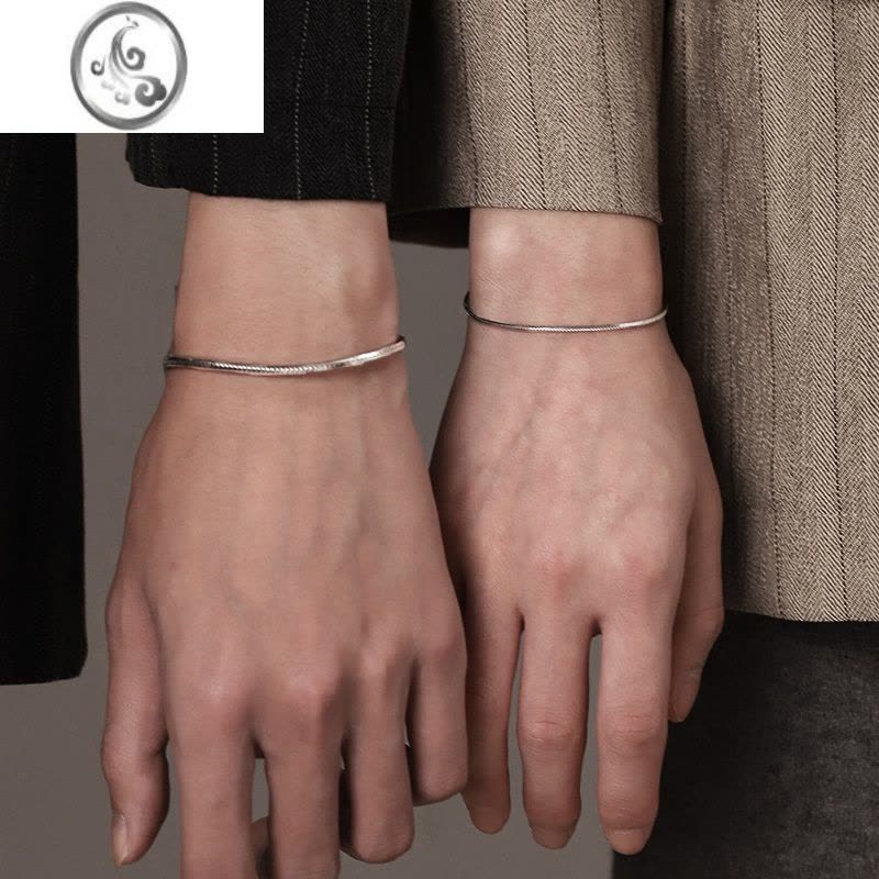 JiMi简约银银链情侣款蛇骨链纤细手链女百搭闺蜜不掉色男士手饰手环潮图片