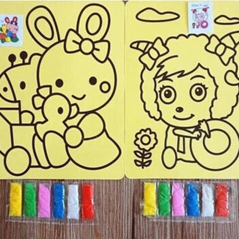 沙画套装儿童彩色沙画幼儿园小学生手工DIY制作材料 小号(11.5*8.5cm) 黄底沙画20张[赠5条沙子]