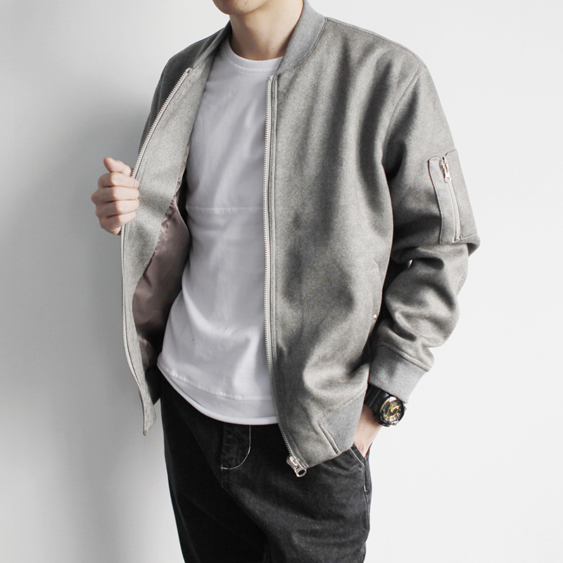 yuansu写意自制秋冬新款日系复古棒球领夹克衫潮男简约修身加厚外套