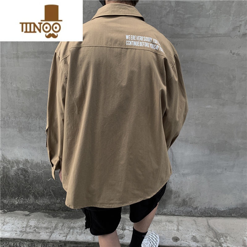 YANXU机能风衬衫男长袖网红ins潮牌百搭学生宽松美式日系工装外套高清大图