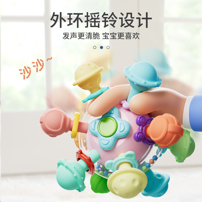 曼哈顿手抓球婴儿早教0-1岁宝宝3到6个月抓握玩具硅胶4可咬磨牙棒高清大图
