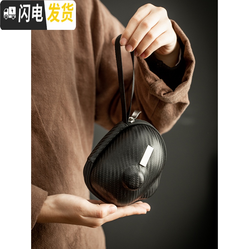 三维工匠快客杯一壶两杯便携式车载旅行功夫茶具套装收纳包陶瓷窑变泡茶杯 [蓝]梅花快客杯(鱼戏荷塘)高清大图