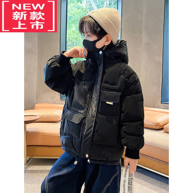 可莉允男童棉衣外套冬装2022新款中大童短款连帽加厚棉袄儿童棉服派克服