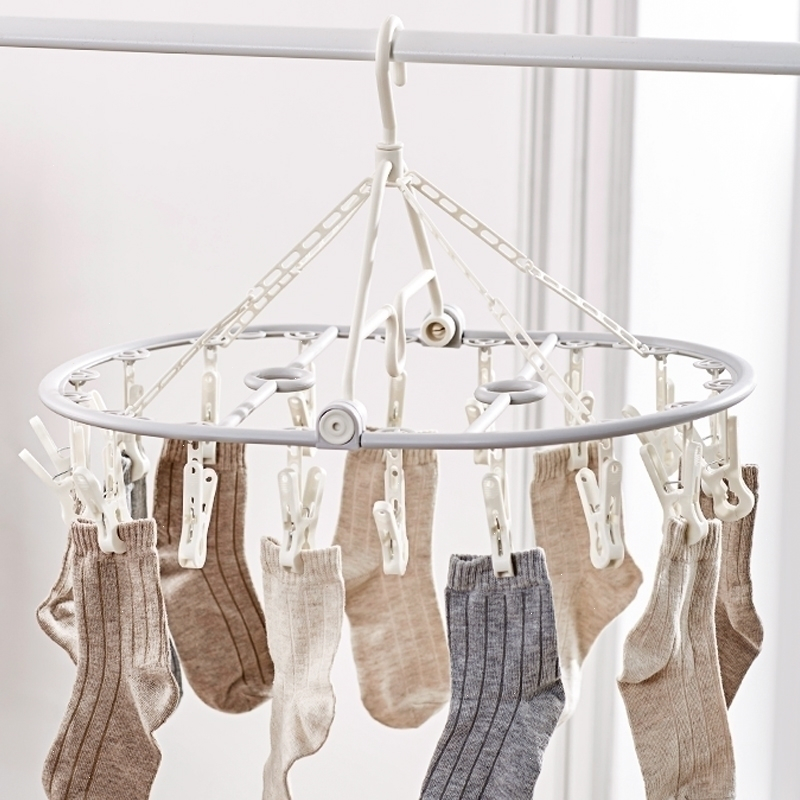 家用多功能折叠晾袜子衣架多夹子儿童宝宝晾衣架塑料婴儿袜架绿20夹1