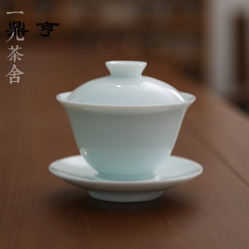 鼎亨 景德镇青白瓷三才盖碗茶杯 大号茶碗 陶瓷功夫茶具 家用