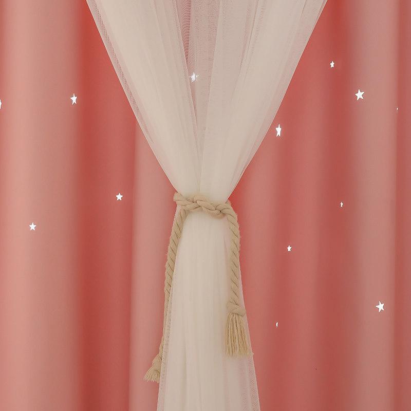 家柏饰(CORATED)全遮光窗帘成品北欧简约现代卧室客厅少女心双层镂空星星布料 缕空星加白纱粉色-打孔 宽1.5*高2--1片