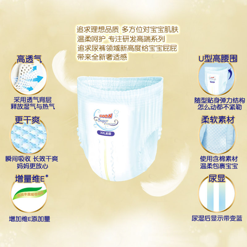 大王GOON 光羽拉拉裤 XL28片(12-17kg)短裤尿不湿婴儿加大号羽感轻薄透