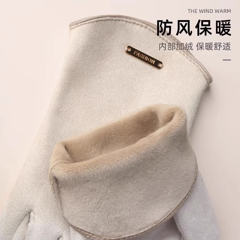 手套女冬季2023新款麂皮绒保暖加绒骑车防风防寒秋冬触屏骑行手暖高清大图