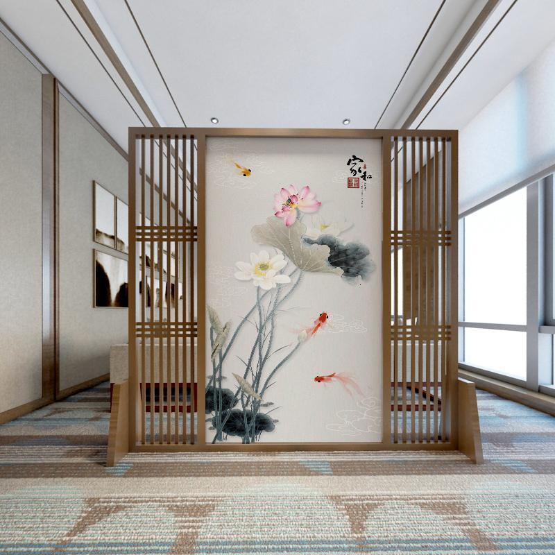 森美人屏风隔断客厅玄关新中式实木镂空格栅定制办公室入户茶室装饰座屏 紫罗兰A16款180宽*180CM组装