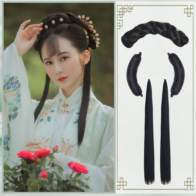 宋制假发圆一卡发片仙女盘发玉米须微曲发束发排古风汉服发包发髻 发束一对