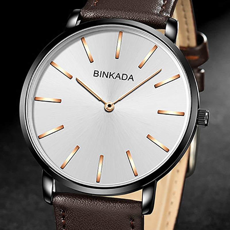 宾卡达binkada简约超薄65mm石英表男表3090皮带款
