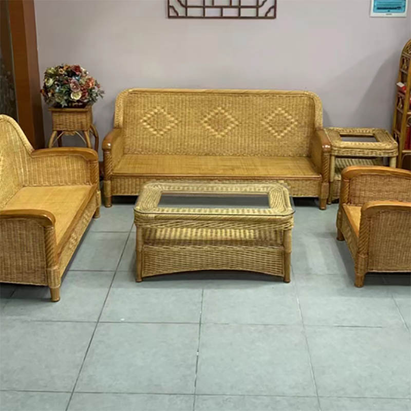 大嘉藤艺沙发茶几套装(1茶几+1个三人座+1个单人座)