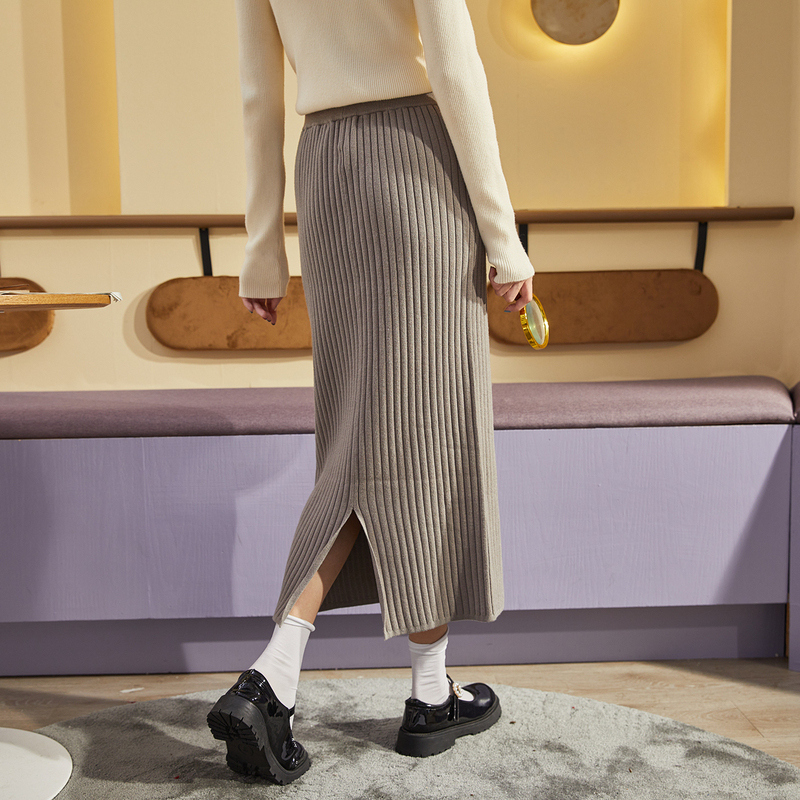 1件25折价915元唐狮秋冬半身裙修身长裙针织毛线半身裙开叉中长款半身