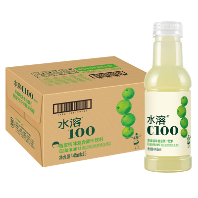 农夫山泉水溶C100青皮桔味复合果汁饮料445ml*15瓶整箱