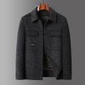 脱卸羽绒内胆翻领双面呢羊毛茄克青年男士秋冬款双面呢羊毛厚外套 180/XL(140-160斤) 黑灰