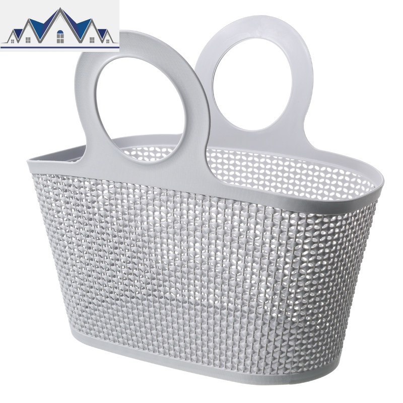 手提洗澡篮塑料软篮子浴室沐浴蓝创意珠帘镂空浴筐桌面折叠收纳筐 三维工匠收纳篮 大号灰