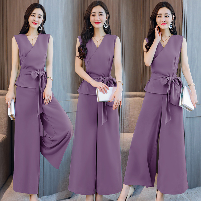 时尚套装女女士夏装新品韩版俏皮洋气女装夏款雪纺阔腿裤两件套潮