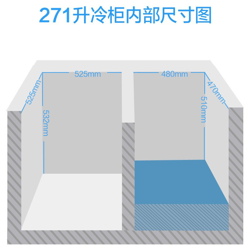 美的(Midea)271升 商用家用卧式冰箱 大容量冷藏冷冻双箱双温 蝶形门侧掀门卧式冰箱 BCD-271VMQ