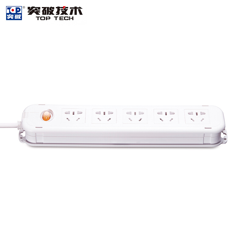 突破(PTOTOP)T1K5(3m)新国标防过载接线板 总控开关 家用插座 插线板 双动保护门排插 非过载保护