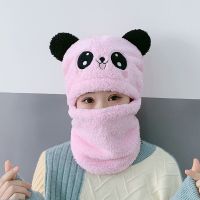 冬季儿童套头帽户外保暖围脖连帽卡通婴儿帽子骑车防风防寒帽_305_989 成人款粉色