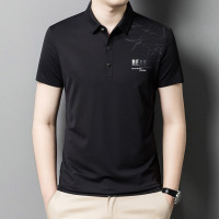 2023夏季冰丝无痕短袖T恤男休闲印花polo衫韩版坠感男装薄款半袖