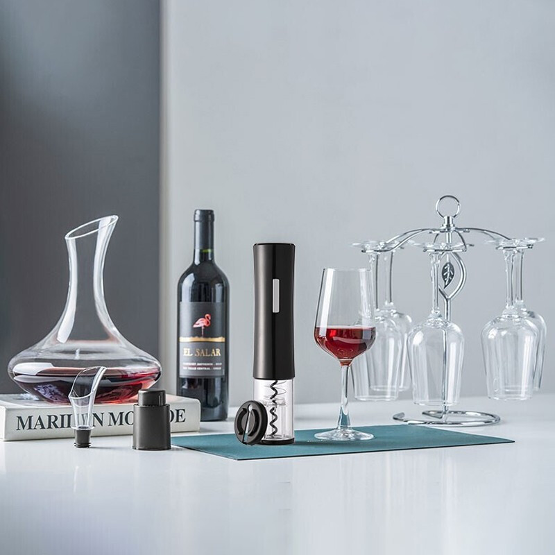 CLITON玻璃红酒杯高脚杯12件酒具套装 家用6葡萄酒杯+醒酒器+电动开瓶器+红酒瓶塞+倒酒器+酒杯架