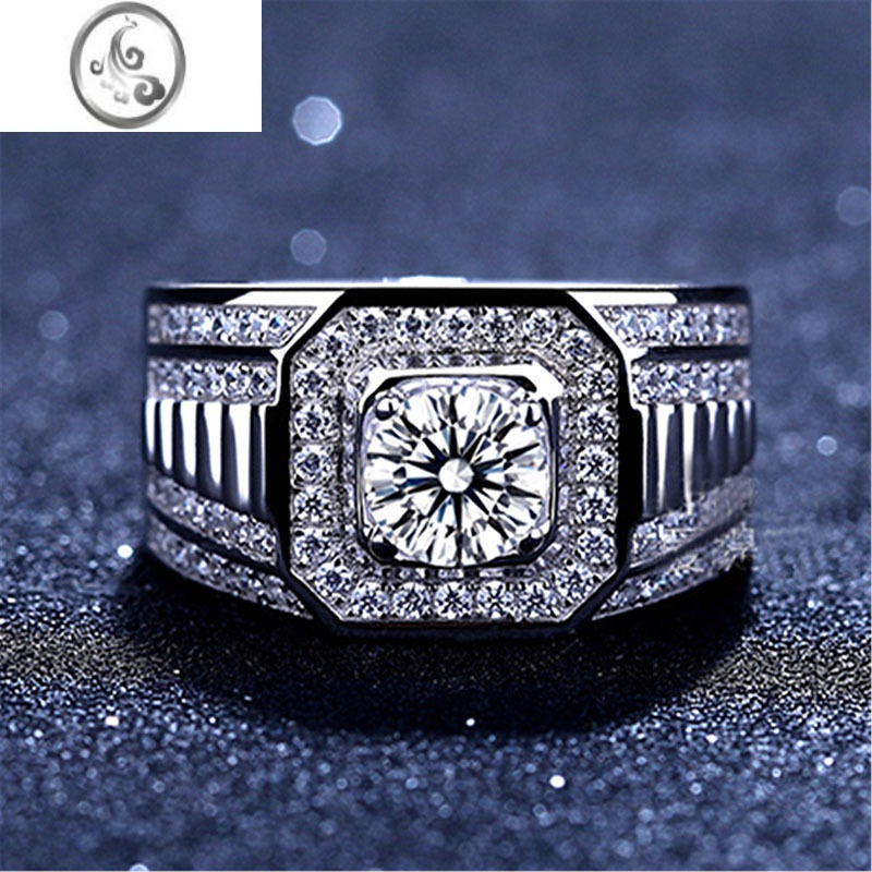 jimi莫桑石钻戒男款定制d色s925银银镀铂金对戒婚礼男士结婚戒指