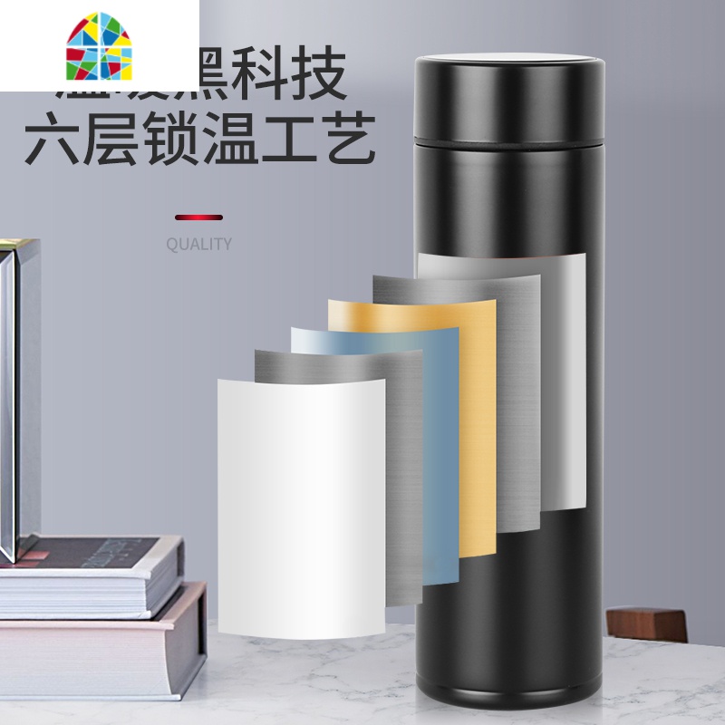 智能保温杯女男士304不锈钢测温度礼品杯子茶杯刻字定制logo FENGHOU 智能红色(可测温)500ml高清大图
