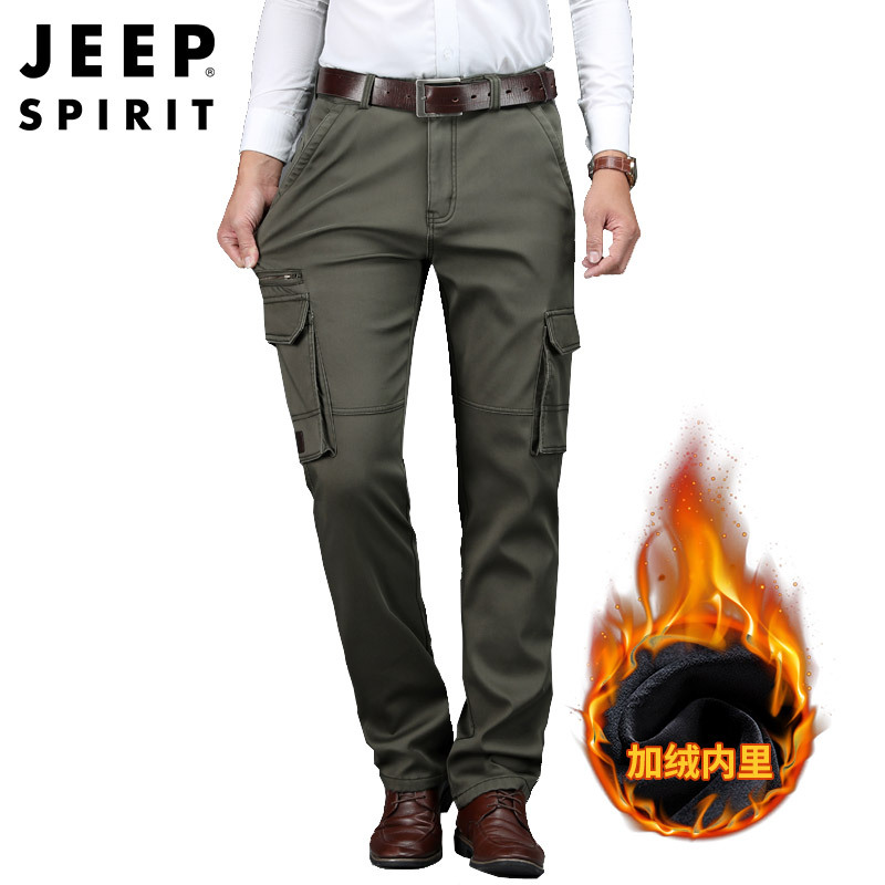 JEEP SPIRIT吉普专卖男士加厚加绒休闲裤防风御寒军旅款宽松多口袋弹力大码中腰长裤