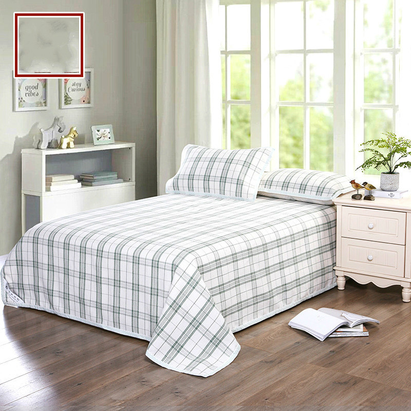家柏饰(CORATED)亚麻凉席单人1.2双人1.8米学生寝室床床单三件套夏季凉席/凉枕 绿色双方格凉席+枕巾款 0.9m床