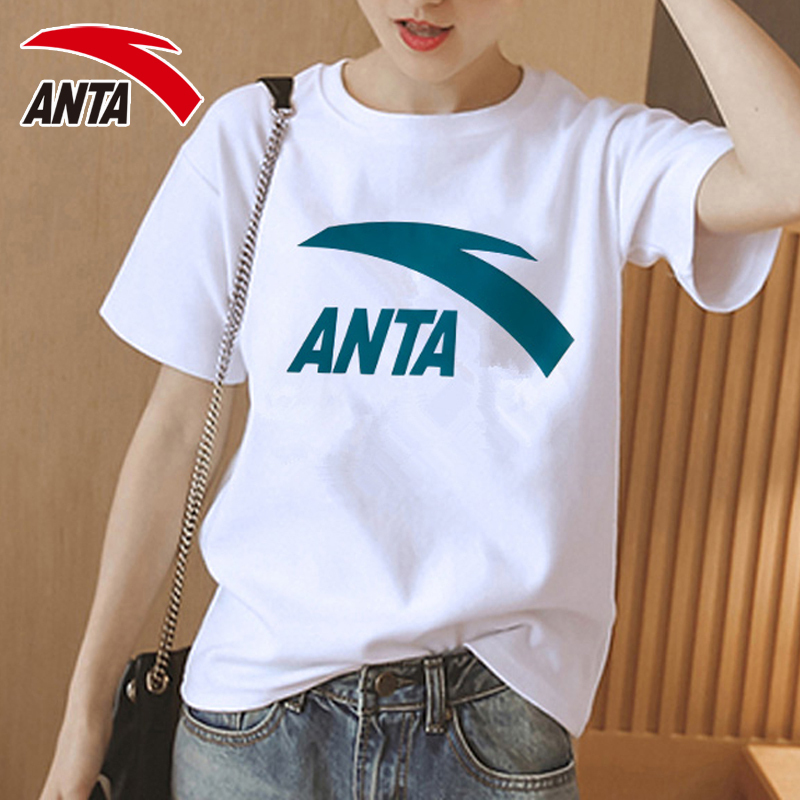 安踏短袖t恤女装正品2021夏季新款半袖大logo短t透气运动上衣运动t恤