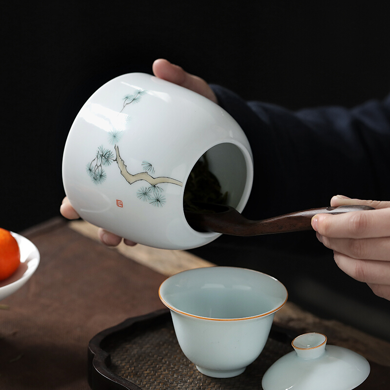 領藝 茶叶罐陶瓷罐储物罐存茶罐中大号便携旅行普洱茶铁观音 松巍峨