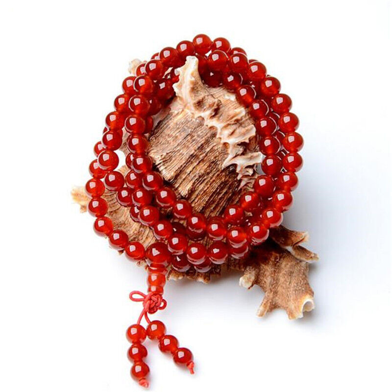 红玛瑙108颗6毫米佛珠手链女士红玉髓手串百搭配饰带证书送女朋友七夕