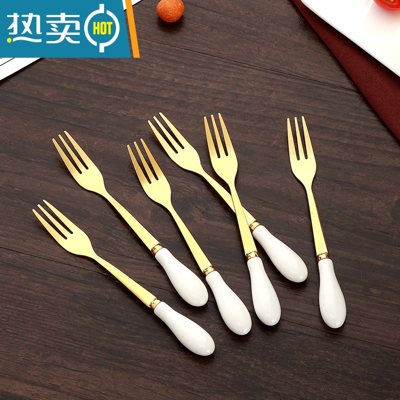 敬平欧式小奢华不锈钢水果叉子家用套装创意可爱甜品叉ins北欧水果签 白大象水果叉套装(4叉2勺)高清大图