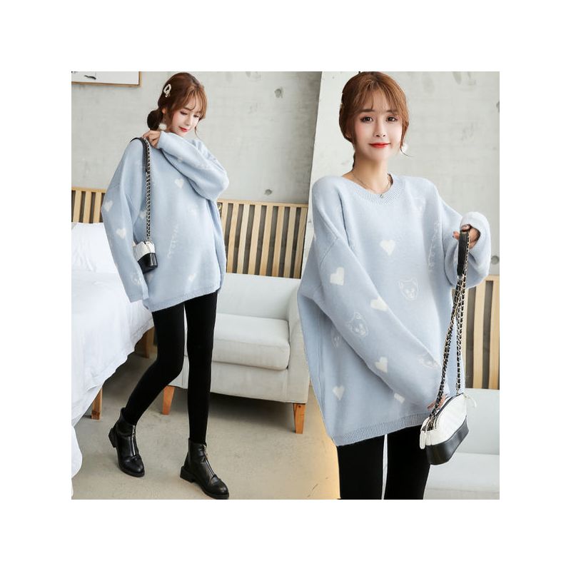 孕妇毛衣孕妇装秋季新款时尚宽松套头牛油果色针织短款上衣毛衣冬