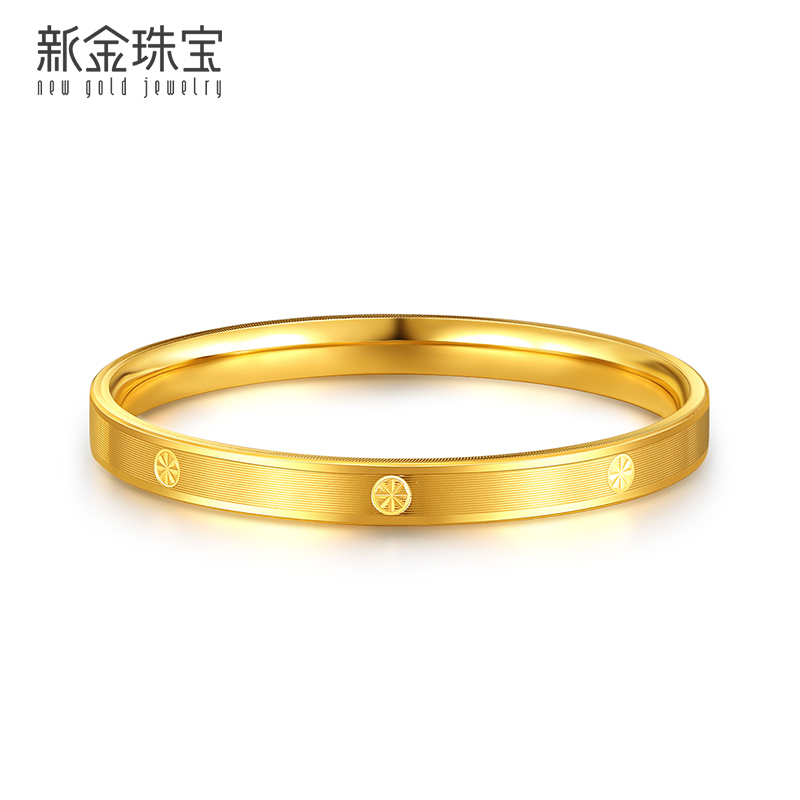 新金珠宝 黄金5D硬金手镯 米花拉丝镯999足金镯子1042